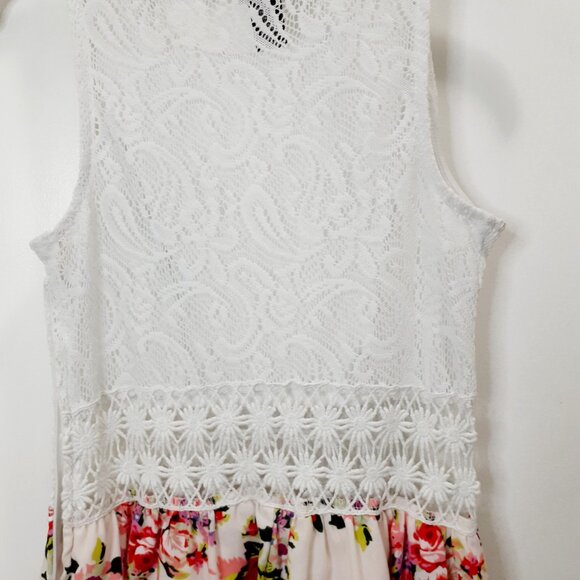 Rue21 Floral Midi Dress Crochet Lace Look Size Small White Pink Sleeveless - Picture 2 of 12
